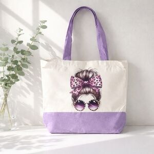 Stylish Purple and Cream Tote Bag